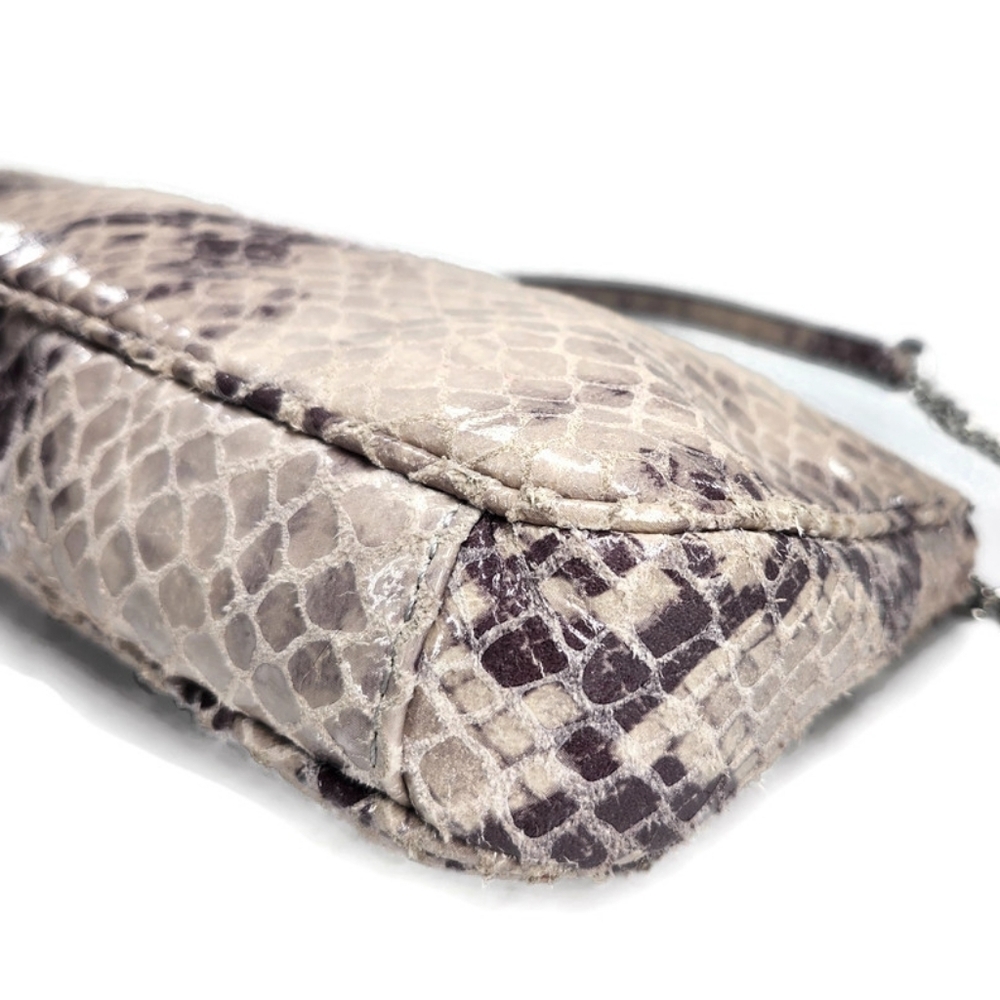 Michael Kors Berkley Pearl Grey & Cream Python Leather Clutch Or Shoulder Bag - Picture 11 of 16